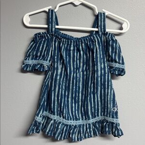 Calvin Klein Blue Striped Ruffle Top